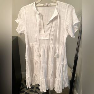 Olivaceous S cotton sheer SS tiered tie neck dress